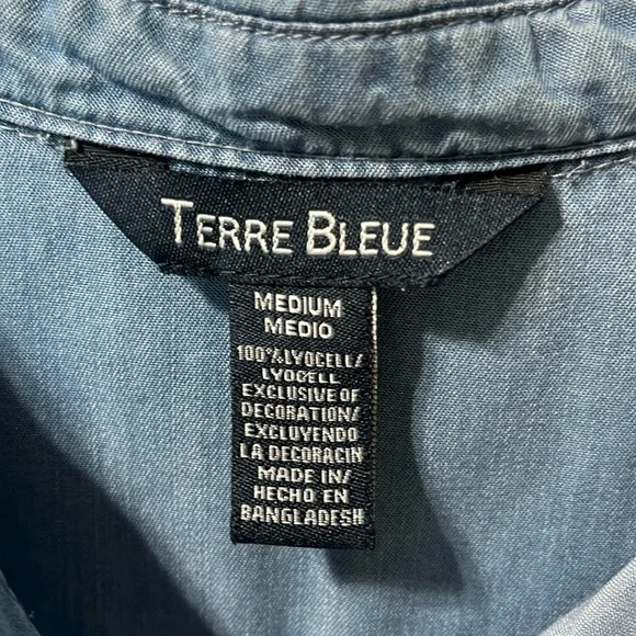 Terre Bleue Summer Embroider Midi Denim Look Dress Casual Lightweight Womens S - Picture 5 of 11